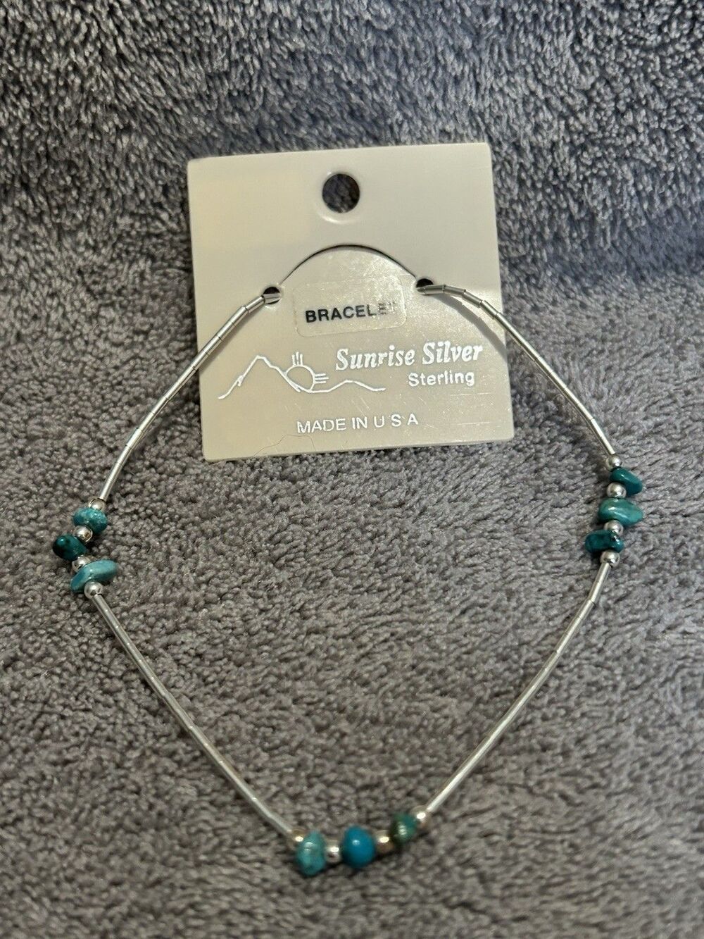 Sunrise Silver Sterling .925 Liquid Silver & Turquoise Chip Bracelet USA NWT 7in